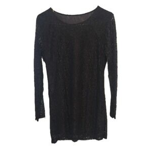 Black Lace Mini Dress Long Sleeve Small Goth Witchy Romantic Festival Whimsygoth